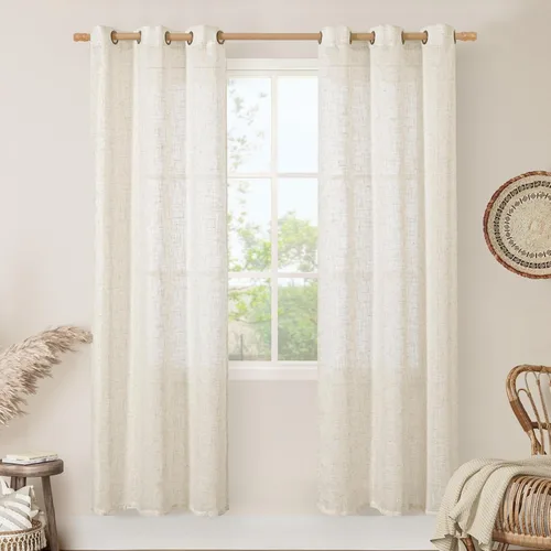 Vista 81 de LAMIT Cortinas de lino marrón caramelo para sala de estar, 84 pulgadas, de lino sintético, texturizado, filtrante de luz, paneles de privacidad