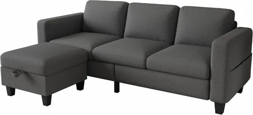 Vista 8 de Grzyhem Camillas seccionales para sala de estar, sofá convertible en forma de L, sofá moderno de lino gris de 3 plazas, sofás de 78 pulgadas