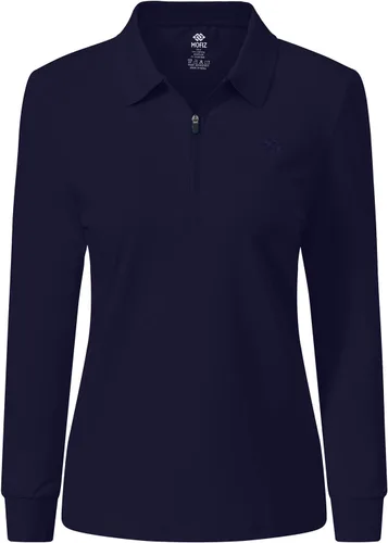 Vista 26 de JINSHI Polo de golf para mujer, de manga larga, con cremallera, deportiva, de secado rápido, atlética, casual, ajustada