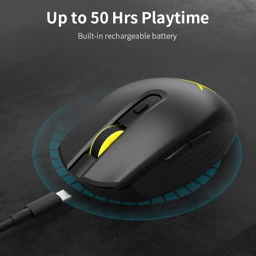 Vista 5 de DeLUX Mouse inalámbrico para juegos con retroiluminación RGB, PAW3335 con 16000DPI, 6 botones programables, dos cubiertas superiores