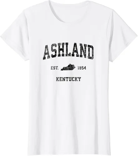 Vista 26 de Ashland Kentucky KY Vintage Sports Design Camiseta de impresión negra Asfalto