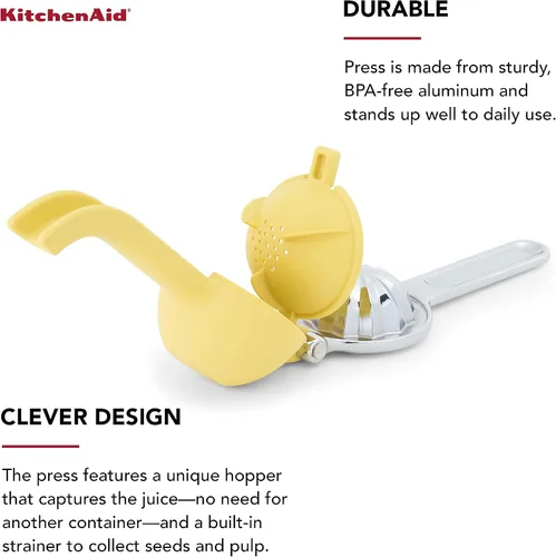 Vista 3 de KitchenAid Citrus Juice Press Squeezer for Lemons and Limes with Seed Catcher and Pour Spout, Lemon, 8 Inch Limón