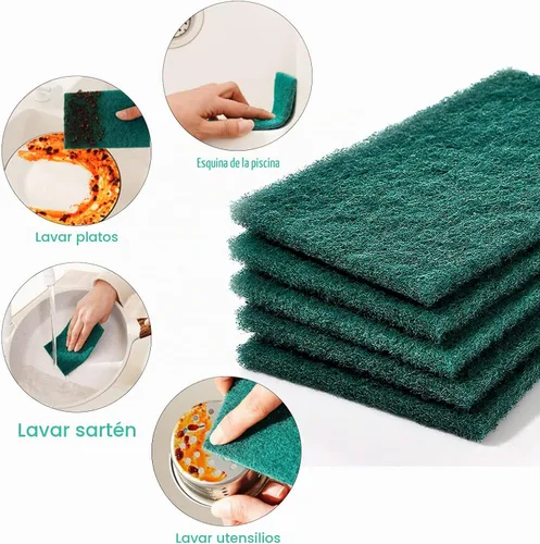 Vista 3 de Almohadillas de limpieza resistentes para limpiar platos, esponja, no rayan, verde, reutilizables, para cocina y utensilios de limpieza de platos