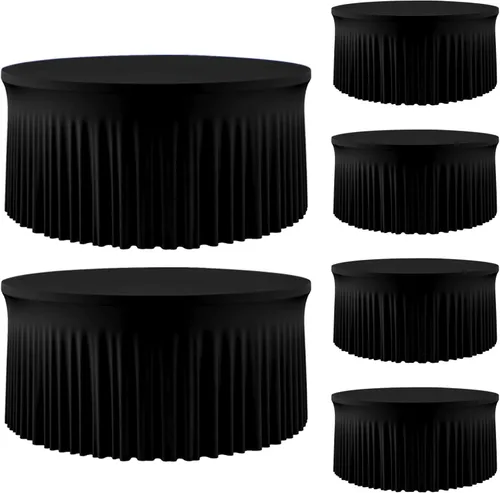 Vista 14 de Mantel redondo de 60 pulgadas en negro para mesas de 5 pies, funda de mesa ajustada de elastano con borde elástico y falda, lavable, sin arrugas