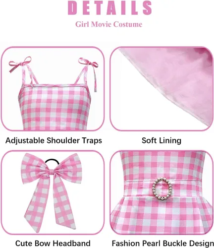 Vista 4 de Girls Pink & White Gingham Costume Dress with Accessories, 4-10Y