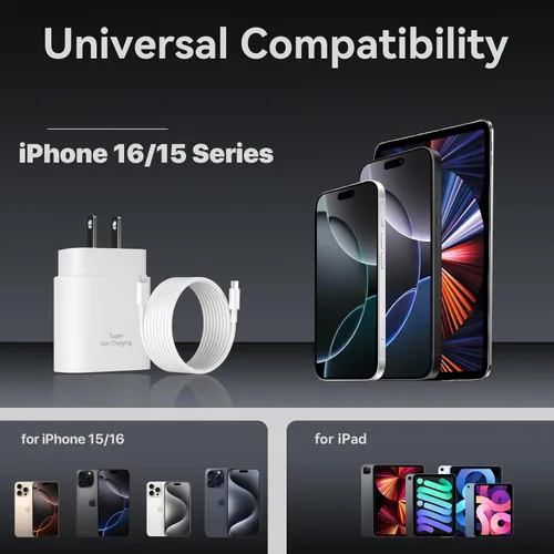Vista 7 de Cargador para teléfono 17, 16, 15 Pro Max, carga rápida PD de 30 W, cable de carga para iPhone 17 de 6 pies (65 W/3 A), cable largo USB C con iPhone