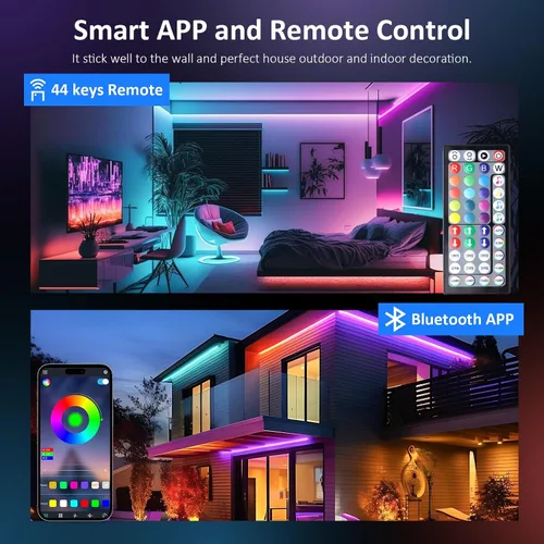 Vista 4 de Tira de luces LED RGB para exteriores de 80 pies, luces LED de sincronización de música IP68 con control de aplicación y control remoto, luces LED