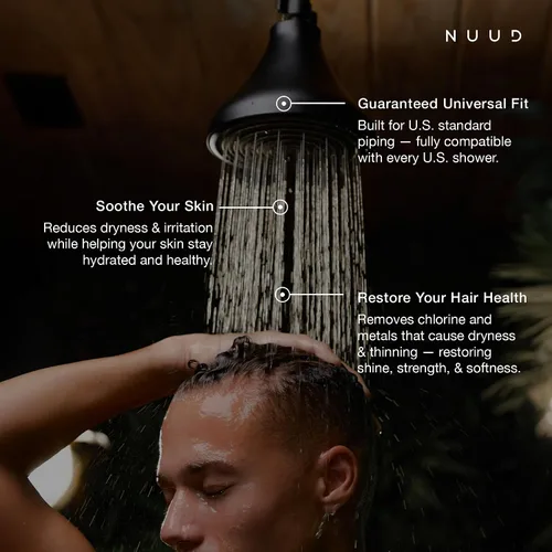Vista 3 de NUUD Cabezal de ducha filtrado, elimina el cloro, los metales pesados y los contaminantes para un cuero cabelludo, piel y cabello más saludables