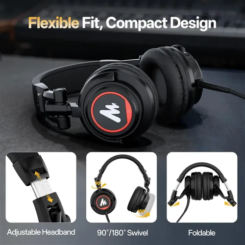 Vista 8 de MAONO Auriculares de estudio con controladores de 50 mm Pro Monitor de estudio, MH501 Auriculares cerrados con cable no desmontable para grabación