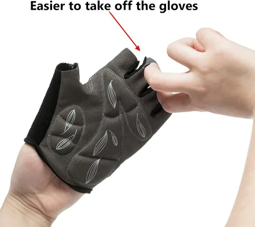 Vista 5 de ROVOS Guantes de ciclismo para mujer, guantes de bicicleta de 0.197in, almohadillas absorbentes de golpes, guantes deportivos de montaña de medio