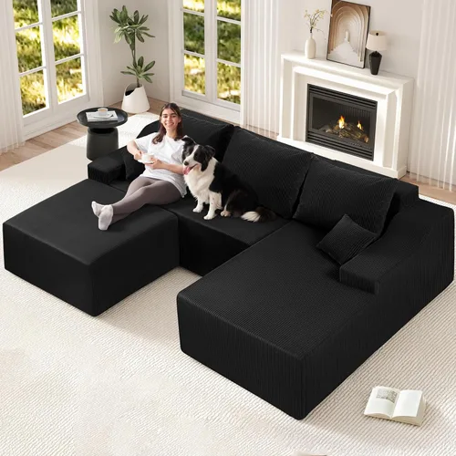 Vista 8 de HABUTWAY Sofá modular modular de 101 pulgadas con asiento profundo, moderno sofá convertible en forma de L, sofá tapizado con diván para sala