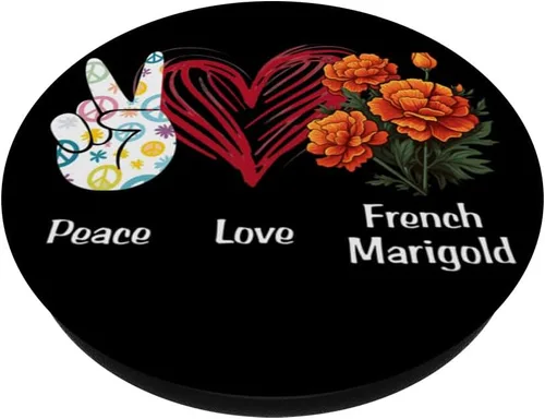 Vista 2 de Peace Love French Marigold Flower Hippie Marigold Lover PopSockets Standard PopGrip