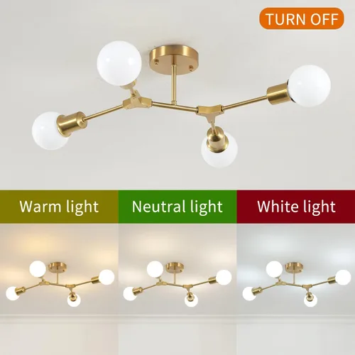 Vista 5 de Lámpara de techo moderna semiempotrada, lámpara de 4 luces de mediados de siglo para comedor, dormitorio, cocina, vestíbulo, entrada, pasillo