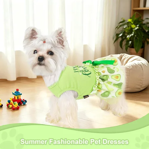 Vista 6 de Yikeyo Vestido de perro para primavera y verano, ropa de perro para perros pequeños, falda para perros pequeños, vestidos de cachorro, vestido