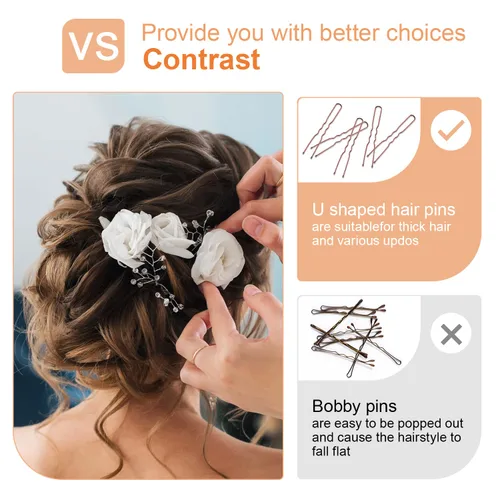 Vista 5 de IKOCO - 80 horquillas para el cabello en forma de U de 2.75 pulgadas con caja de almacenamiento, color marrón