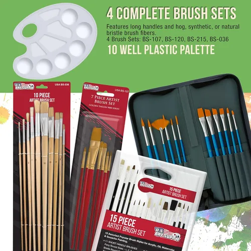 Vista 6 de U.S. Art Supply Juego de pintura para artistas de 133 piezas - Caballete de aluminio y madera, 24 cada uno (pinturas acrílicas, al óleo, acuarela)
