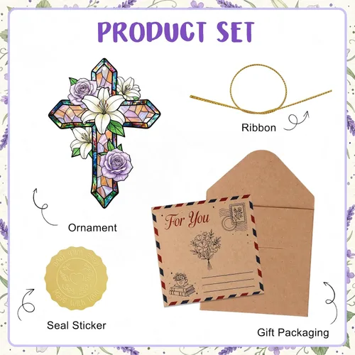 Vista 3 de WaaHome Adorno de cruz de Pascua para decoración de árbol, flor morada, decoración de Pascua, regalos religiosos para mujeres, hombres, niños