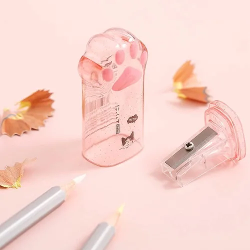 Vista 6 de Lindo sacapuntas de pata de gato rosa Kawaii suministros escolares premio estudiante regalo para niños, lindo sacapuntas