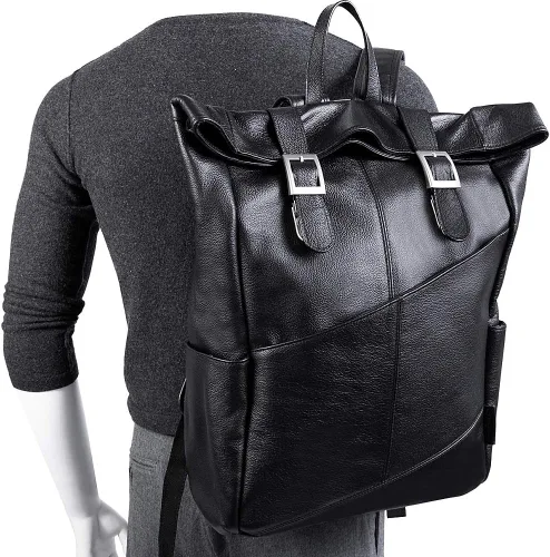Vista 7 de McKleinUSA Serie S, Kennedy, cuero de becerro de grano de guijarro, mochila para portátil de doble acceso de 17 pulgadas, color negro (88735)