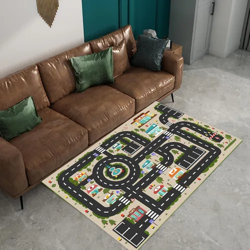 Vista 5 de Alfombra ABC Analógica para Niños Sala de Juegos Alfombra de Juego de Autos Alfombra de Carretera de Vida Urbana para Autos Divertido Mapa de Ciudad