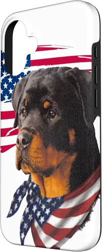 Vista 2 de Funda genial impresionante con la bandera estadounidense para iPhone 16 Rottweiler Dog