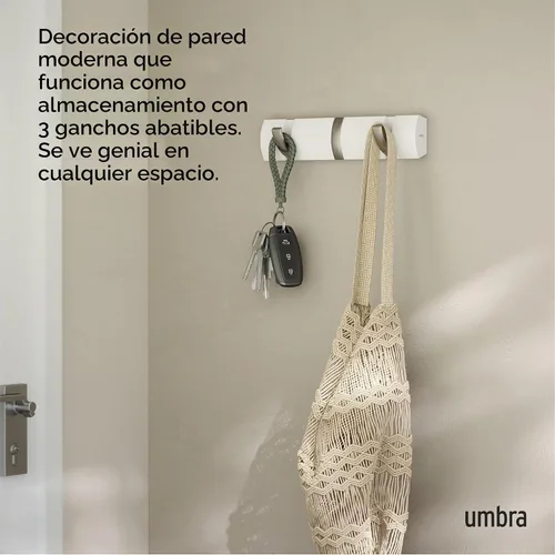 Vista 5 de Umbra - Perchero abatible, ganchos retráctiles para montaje en pared Blanco/Níquel