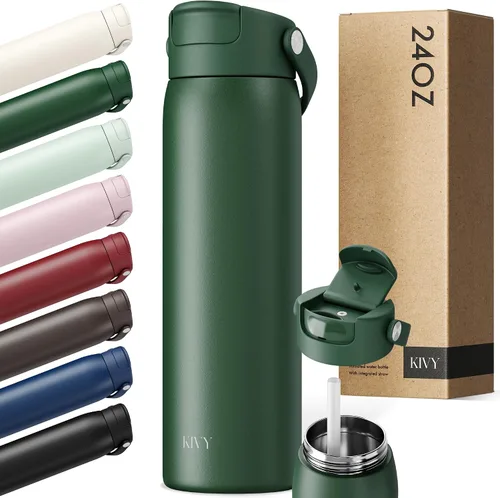 Vista 18 de KIVY Botella de agua de acero inoxidable con pajita 24oz - 24h fría 12h Rojo oscuro