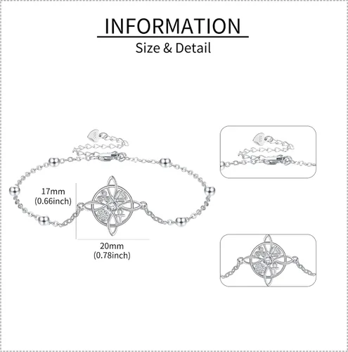 Vista 3 de YAFEINI Nudo de Bruja Plata 925 Pulsera de Nudo de Bruja Original de Plata de Ley Celta Pulsera de Bruja para Mujer Regalos de Bruja