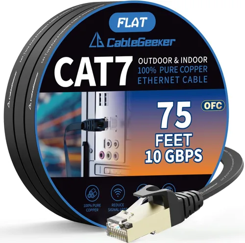 Vista 12 de Cable blindado Cat 7 para conexión de Ethernet (cable de la más alta velocidad), plano, tiene un conector RJ45 a prueba de enganche, para módem
