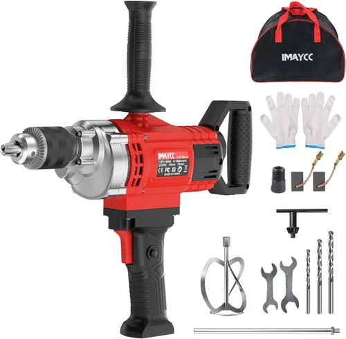 Vista 10 de IMAYCC Mezclador de cemento de mano, mezclador de concreto portátil, taladro de mezcla de 6 velocidades de 110V, mezclador de taladro de 2100W