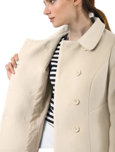 Vista 3 de Allegra K Abrigo Largo De Invierno Con Cuello Peter Pan Y Doble Botonadura Para Mujer Beige