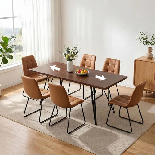 Vista 27 de HIPIHOM Mesa de comedor extensible para 4-6, de 55 a 71 pulgadas para espacios pequeños Mesa de roble