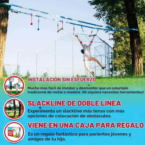 Vista 2 de Carrera de obstáculos doble ninja slackline, 80 pies, barras de mono, niños