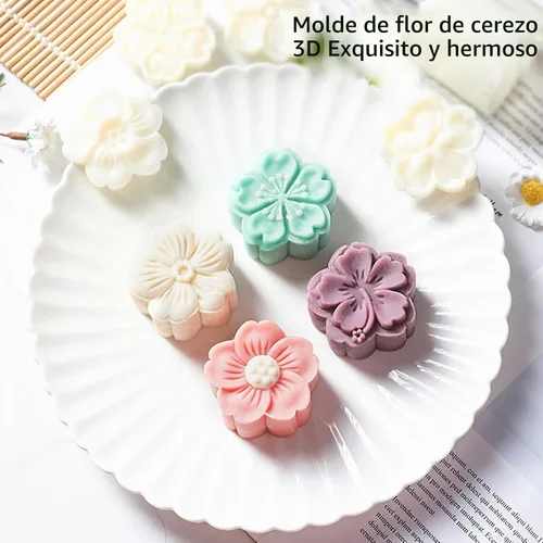Vista 6 de Potente molde para pastel de luna 1.76 oz-4pcs flor de prensa blanca