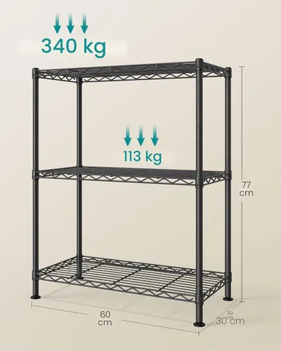 Vista 2 de SONGMICS Estante de almacenamiento, estantería de alambre de metal, estantes ajustables, para garaje, dormitorio, sala de estar, cocina, despensa, 3
