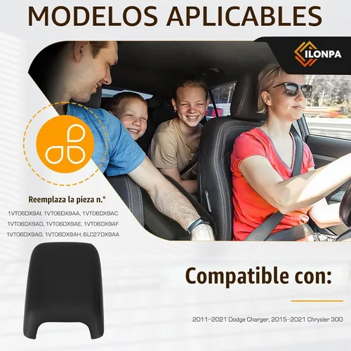 Vista 2 de ILONPA Tapa de cubierta de consola central negra Compatible con 2011-2023 Dodge Charger, 2011-2023 Chrysler 300