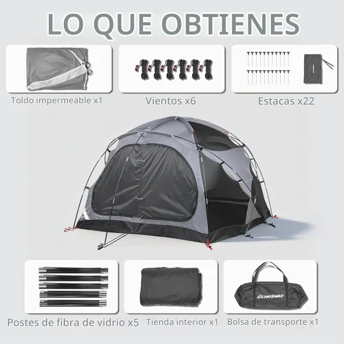 Vista 8 de EchoSmile Tiendas de campaña para camping, tienda impermeable a prueba de viento con múltiples postes, tienda de campaña de cúpula amplia para 3-5