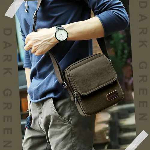 Vista 2 de Bolso cruzado para hombre, bolso lateral para hombre, bolso de hombro para hombres y mujeres, pequeño bolso de mensajero de lona para teléfono