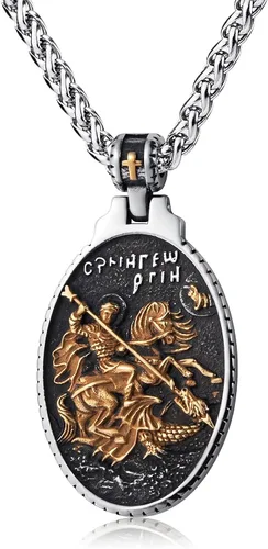 Vista 7 de Collar de San Cristóbal/Jorge/Miguel/Jesús/María para Hombre, Medallón de Santos Patrones, Joyería de Acero Inoxidable