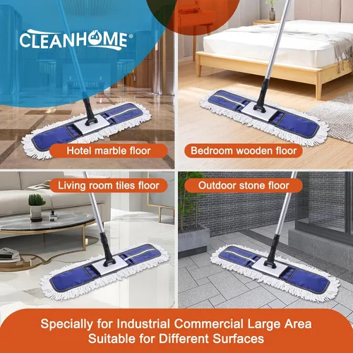 Vista 6 de CLEANHOME Trapeador de polvo comercial de 24 pulgadas para limpieza de suelos, trapeador de piso resistente con mango largo extensible de 59