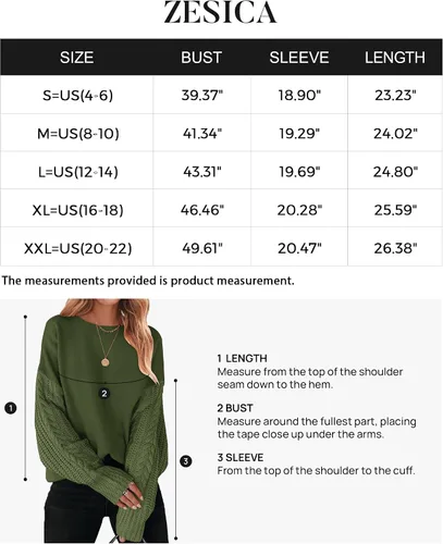 Vista 5 de ZESICA Women's 2023 Fall Long Sleeve Crew Neck Solid Color Cable Knit Chunky Casual Oversized Pullover Sweater Tops