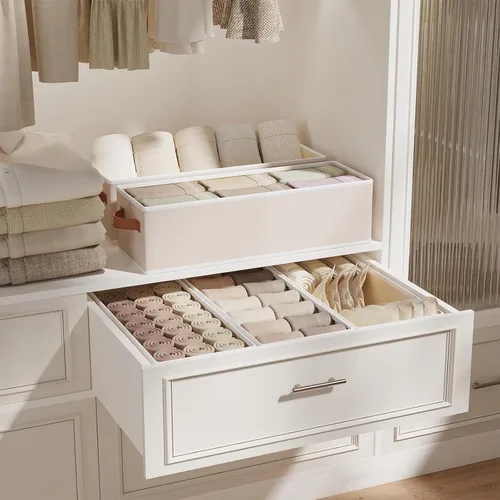 Vista 2 de Contenedor de almacenamiento con asas dobles, canasta beige, 15 x 6
