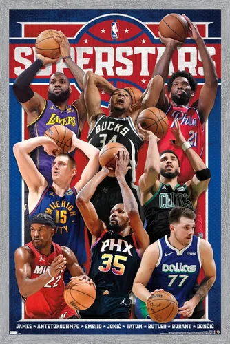 Vista 16 de Trends International NBA League Superstars 23 - Póster de pared, 22.4 pulgadas de largo x 14.7 pulgadas, versión enmarcada de madera de granero