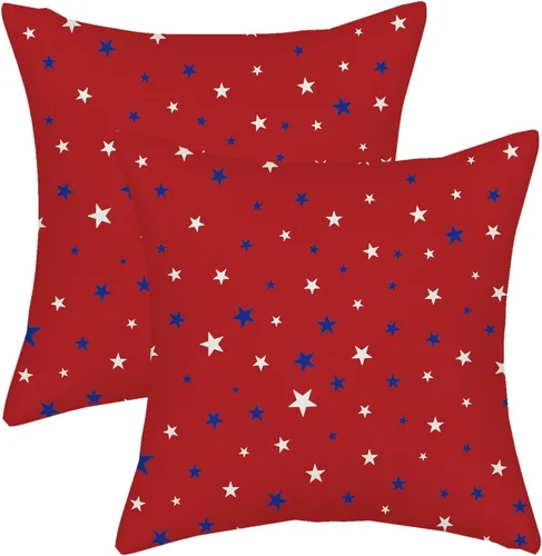 Vista 10 de Juego de 2 fundas de almohada para el 4 de julio, 16 x 16 pulgadas, Día de la Independencia, Día de los Caídos, decoración al aire libre, almohadas