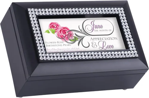 Vista 8 de Ebros Gift Cottage Garden - Caja de música con piedra natal y flores, toca todas las canciones clásicas americanas