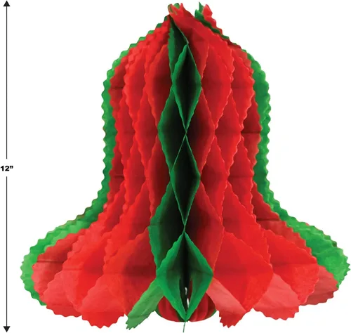 Vista 2 de Beistle Campanas de papel de seda de panal de abeja, 4 piezas, decoraciones de Navidad, suministros de fiesta de invierno, 12 pulgadas, rojo/verde