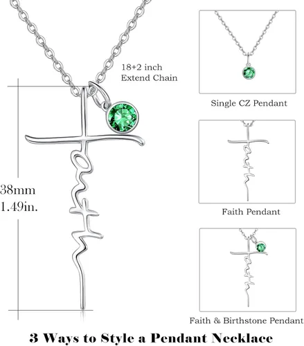 Vista 5 de PRAYMOS - Collar de plata de ley 925 con dije de cruz lateral, para mujer, ópalo sintético, cadena de 18 pulgadas y extensor ajustable de 2 pulgadas