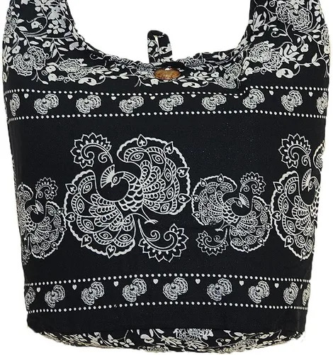 Vista 3 de Tailandés Hippie Hobo Sling Crossbody Bolsa de hombro bolso hecho a mano con cierre patrón de pavo real algodón gitano boho Messenger Medium
