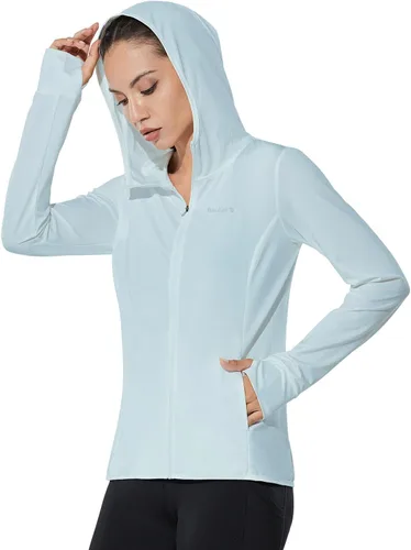 Vista 2 de BALEAF Chaqueta de protección solar UPF 50+ para mujer, con capucha, con bolsillos, para senderismo, rendimiento al aire libre