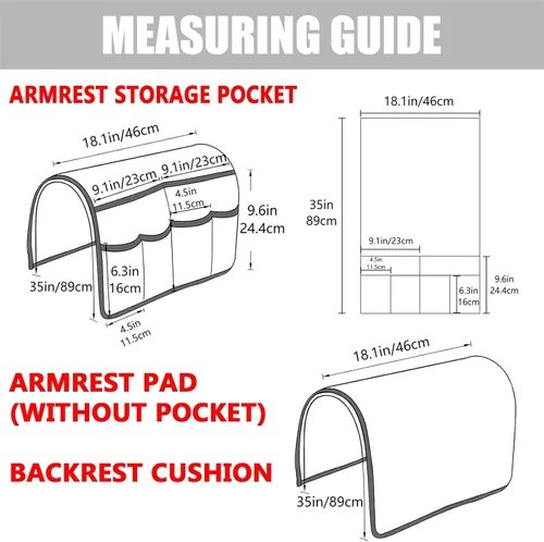 Vista 8 de Funda impermeable para reposabrazos de sofá de 1/2/3 plazas, con bolsillo, antideslizante, protector acolchado de muebles para sofá reclinable